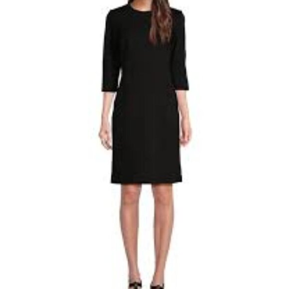 J Crew Midi Sheath Dress Black Exposed Zipper Ponte Knit 3/4 Sleeves Midi M - Picture 9 of 9